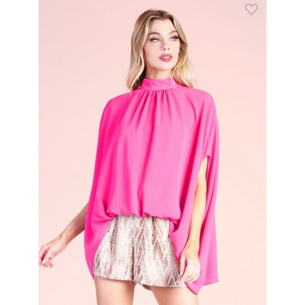 KLD Fab Pink Purple Top With Mock Neck High Low Flowy Small